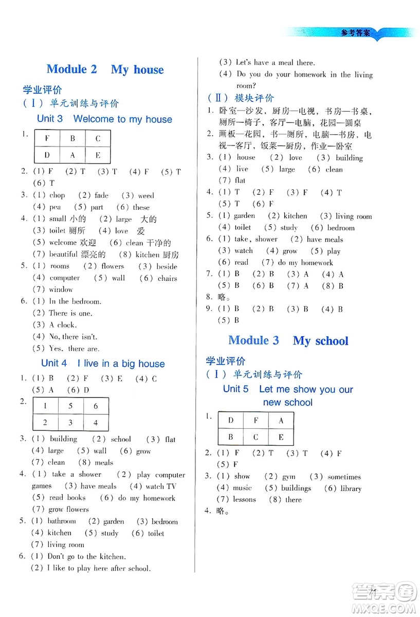 廣州出版社2019陽(yáng)光學(xué)業(yè)評(píng)價(jià)四年級(jí)英語(yǔ)上冊(cè)教科版答案