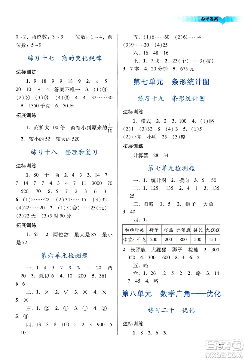 廣州出版社2019陽(yáng)光學(xué)業(yè)評(píng)價(jià)數(shù)學(xué)四年級(jí)上冊(cè)人教版答案