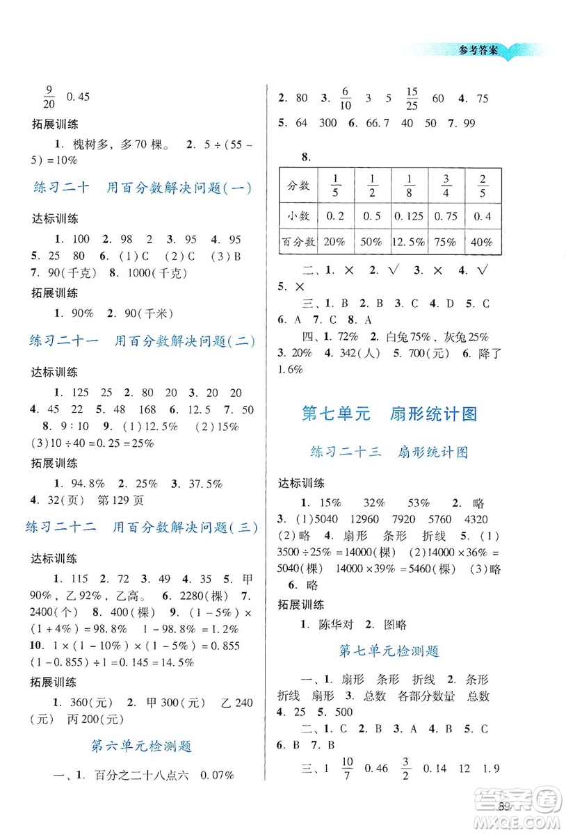 廣州出版社2019陽(yáng)光學(xué)業(yè)評(píng)價(jià)六年級(jí)數(shù)學(xué)上冊(cè)人教版答案