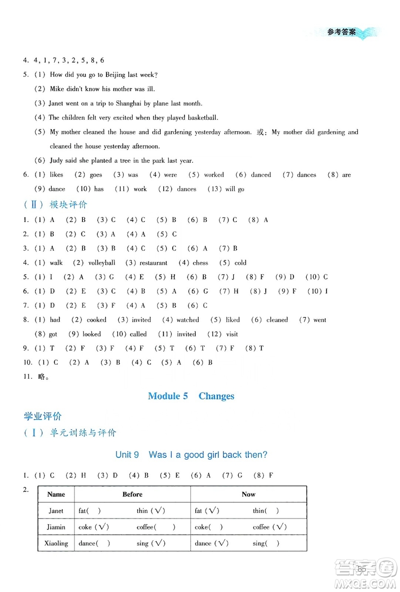 廣州出版社2019陽光學(xué)業(yè)評價六年級英語上冊教科版答案