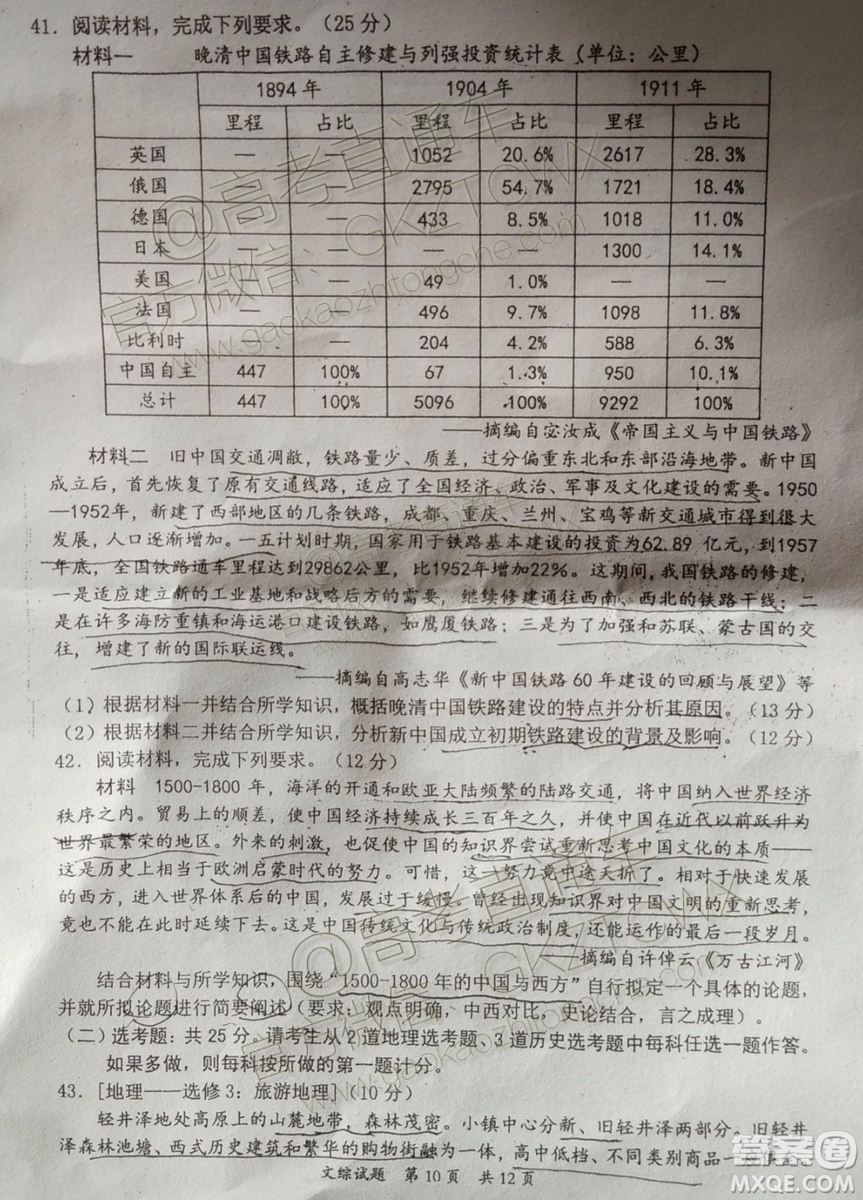 2020屆惠州二調(diào)文科綜合試題及參考答案