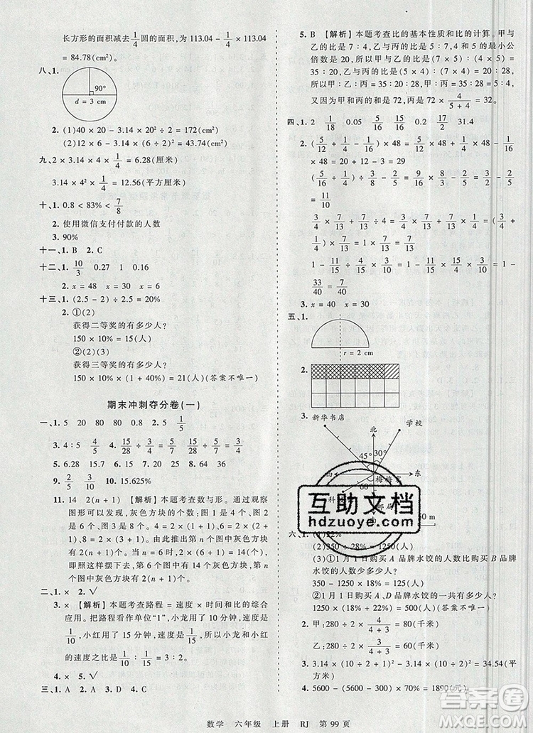 江西人民出版社2019年王朝霞考點(diǎn)梳理時(shí)習(xí)卷六年級(jí)數(shù)學(xué)上冊(cè)人教版答案