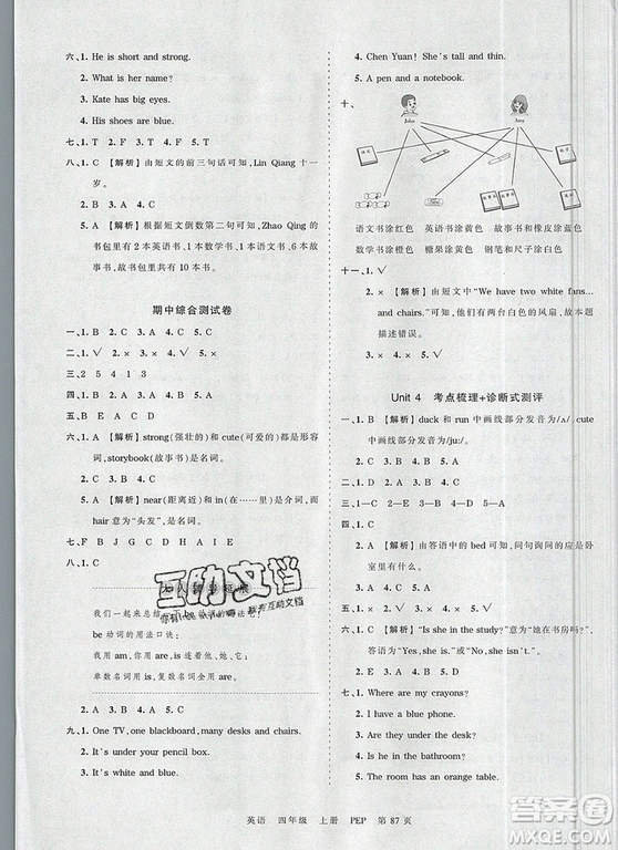 江西人民出版社2019年王朝霞考點梳理時習卷四年級英語上冊人教版答案