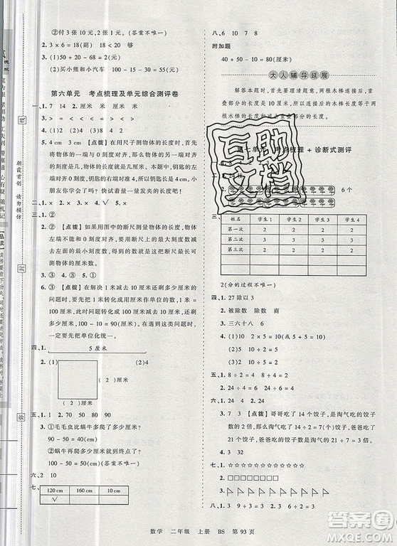 江西人民出版社2019年王朝霞考點(diǎn)梳理時(shí)習(xí)卷二年級(jí)數(shù)學(xué)上冊(cè)北師版答案