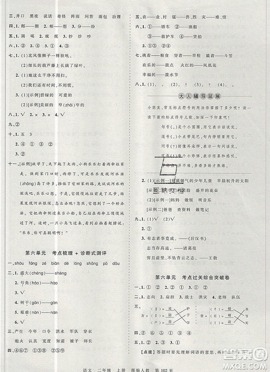 江西人民出版社2019年王朝霞考點梳理時習卷二年級語文上冊人教版答案