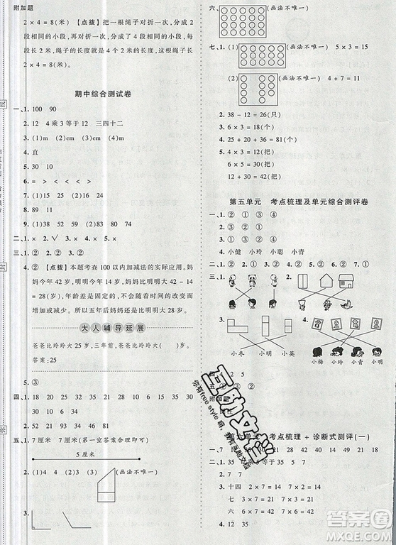 江西人民出版社2019年王朝霞考點梳理時習卷二年級數(shù)學上冊人教版答案