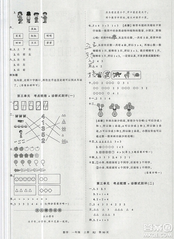 江西人民出版社2019年王朝霞考點(diǎn)梳理時(shí)習(xí)卷一年級數(shù)學(xué)上冊人教版答案