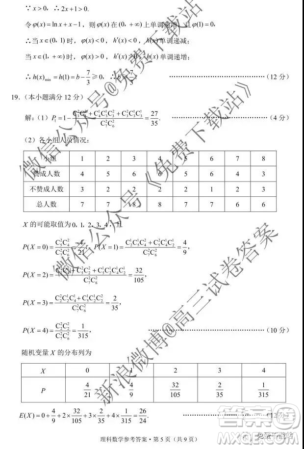 2020屆巴蜀中學(xué)高考適應(yīng)性月考卷三理科數(shù)學(xué)答案