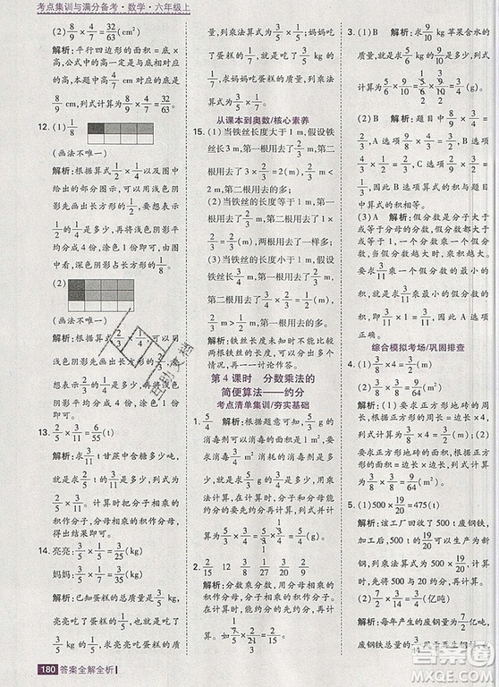 2019年考點集訓(xùn)與滿分備考六年級數(shù)學(xué)上冊人教版答案