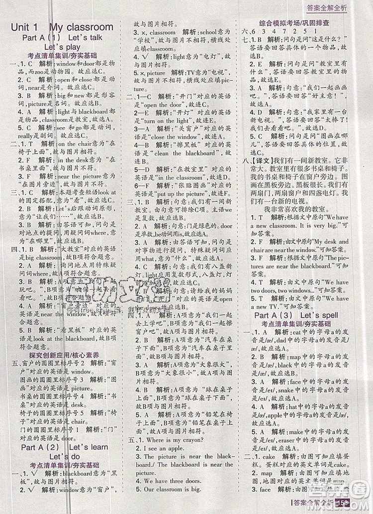 2019年考點集訓(xùn)與滿分備考四年級英語上冊人教版答案