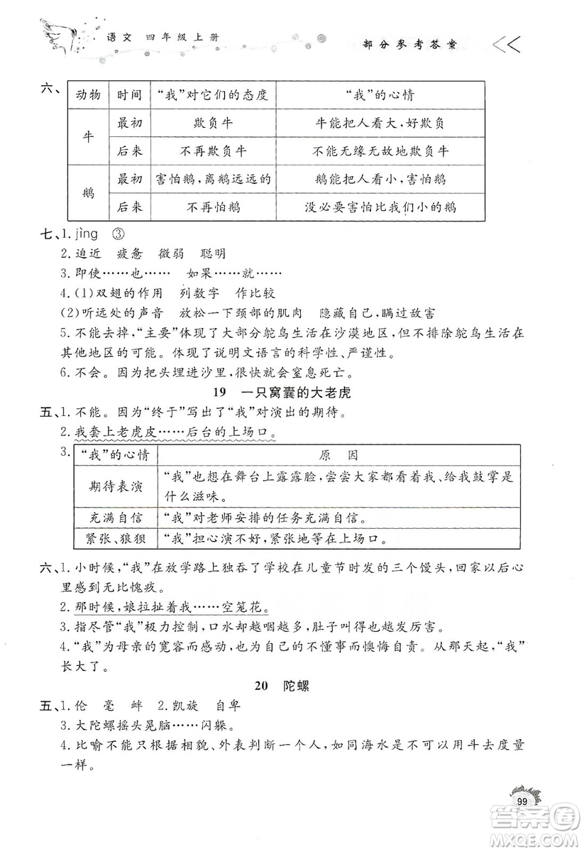 濟(jì)南出版社2019小學(xué)課外作業(yè)四年級語文上冊人教部編版答案