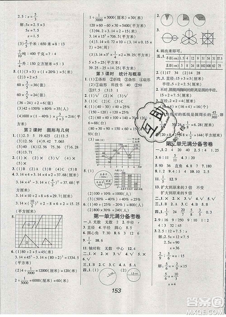 2019年冀教版全優(yōu)課堂考點(diǎn)集訓(xùn)與滿分備考六年級(jí)數(shù)學(xué)上冊(cè)答案