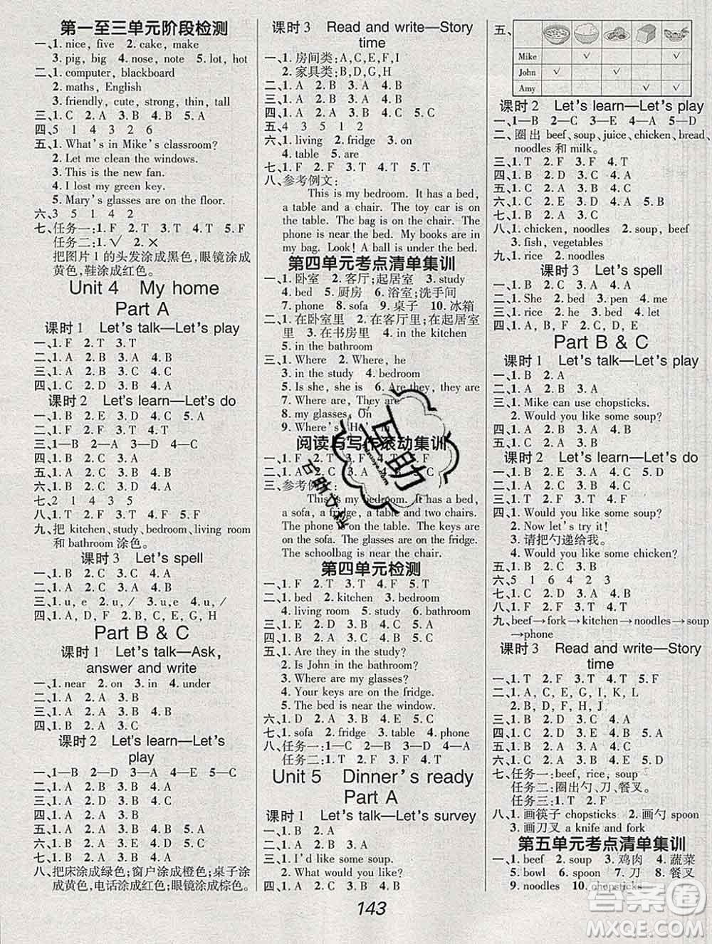 2019年人教版全優(yōu)課堂考點(diǎn)集訓(xùn)與滿分備考四年級(jí)英語上冊(cè)答案