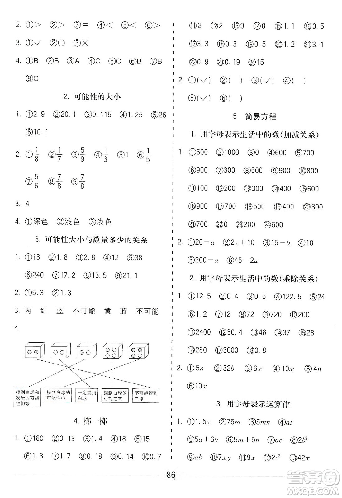 河北大學出版社2019五E口算題卡五年級上冊人教版答案