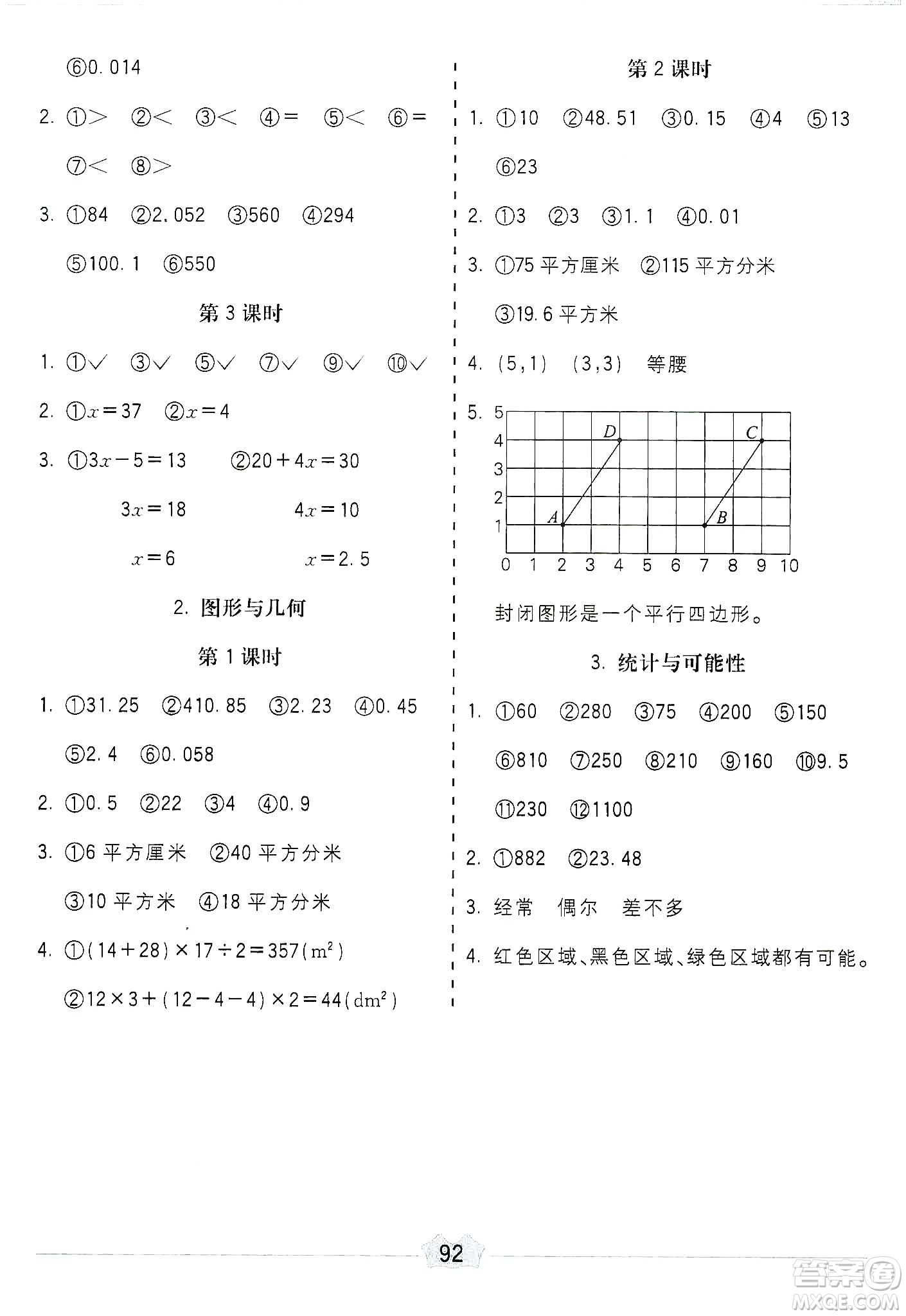 河北大學出版社2019五E口算題卡五年級上冊人教版答案