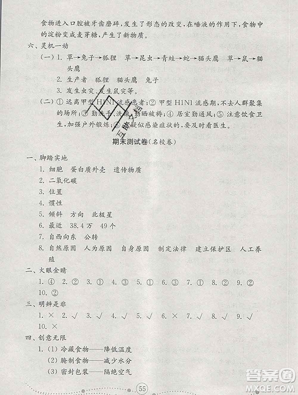 2019年金鑰匙小學(xué)科學(xué)試卷六年級上冊人教版答案