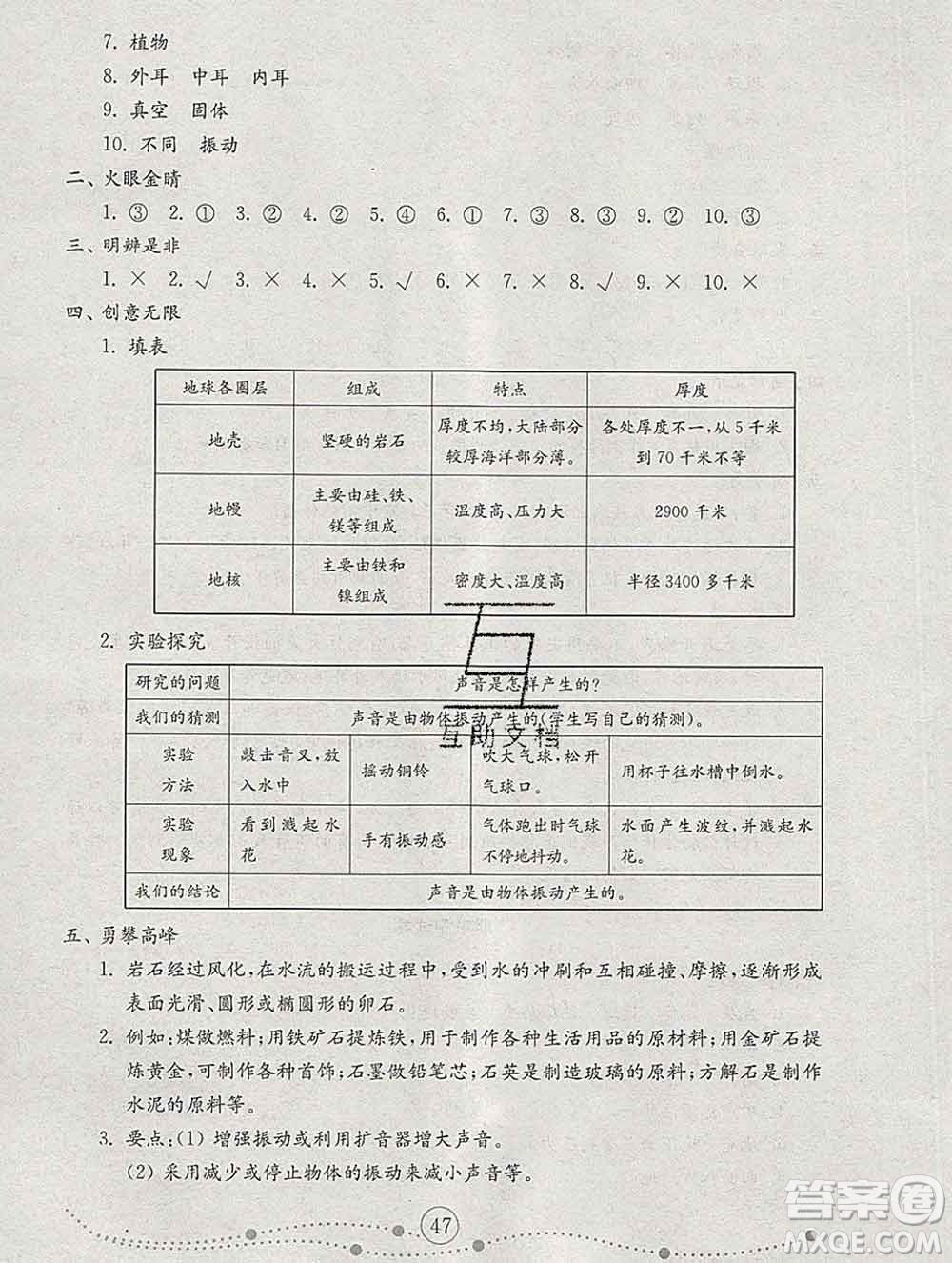 2019年金鑰匙小學科學試卷五年級上冊人教版答案