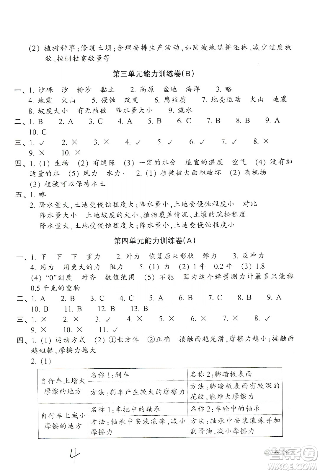 浙江教育出版社2019新編單元能力訓(xùn)練卷五年級(jí)科學(xué)上冊(cè)答案