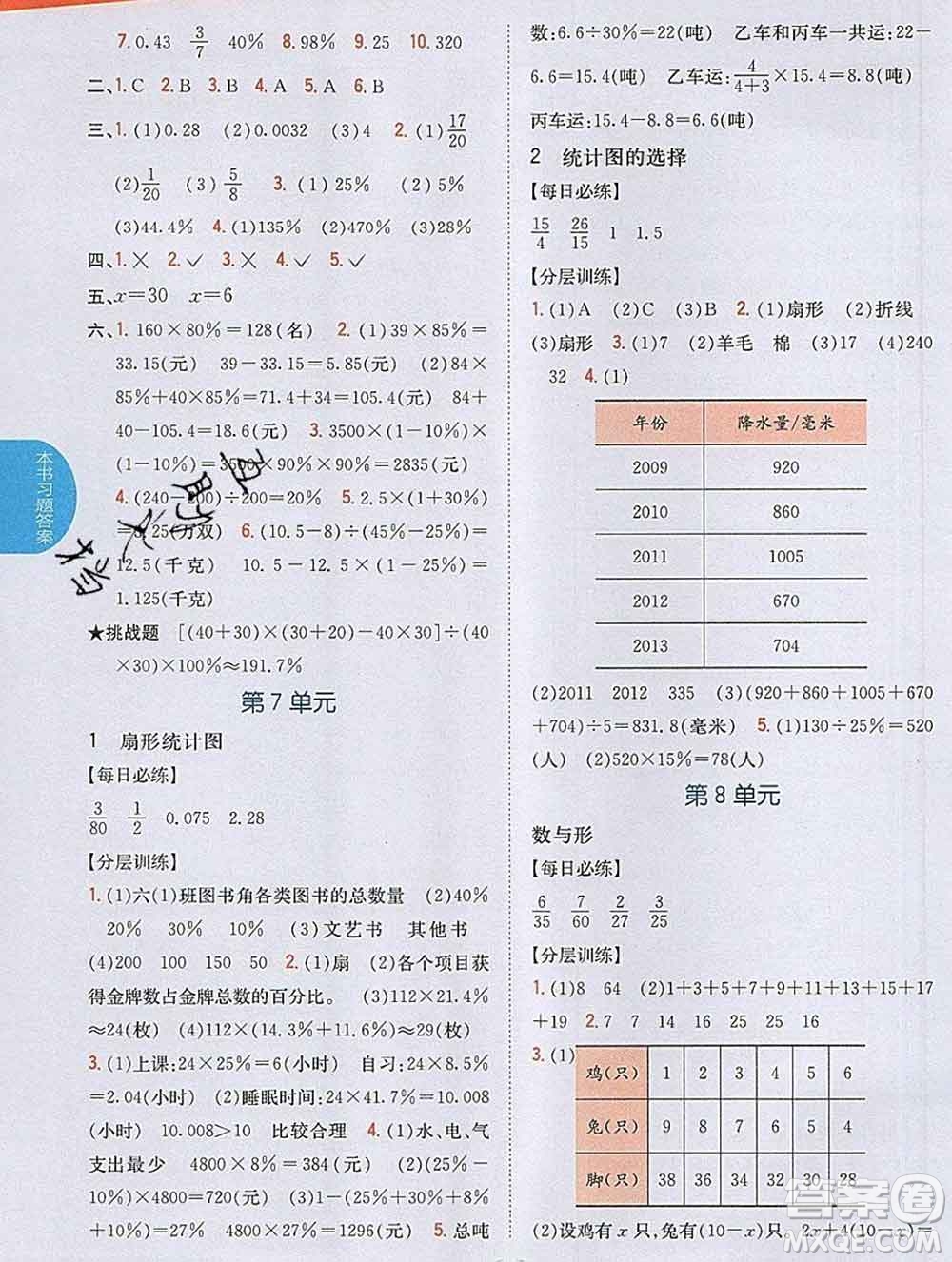 吉林人民出版社2019年小學(xué)教材全解讀六年級(jí)數(shù)學(xué)上冊(cè)人教版答案