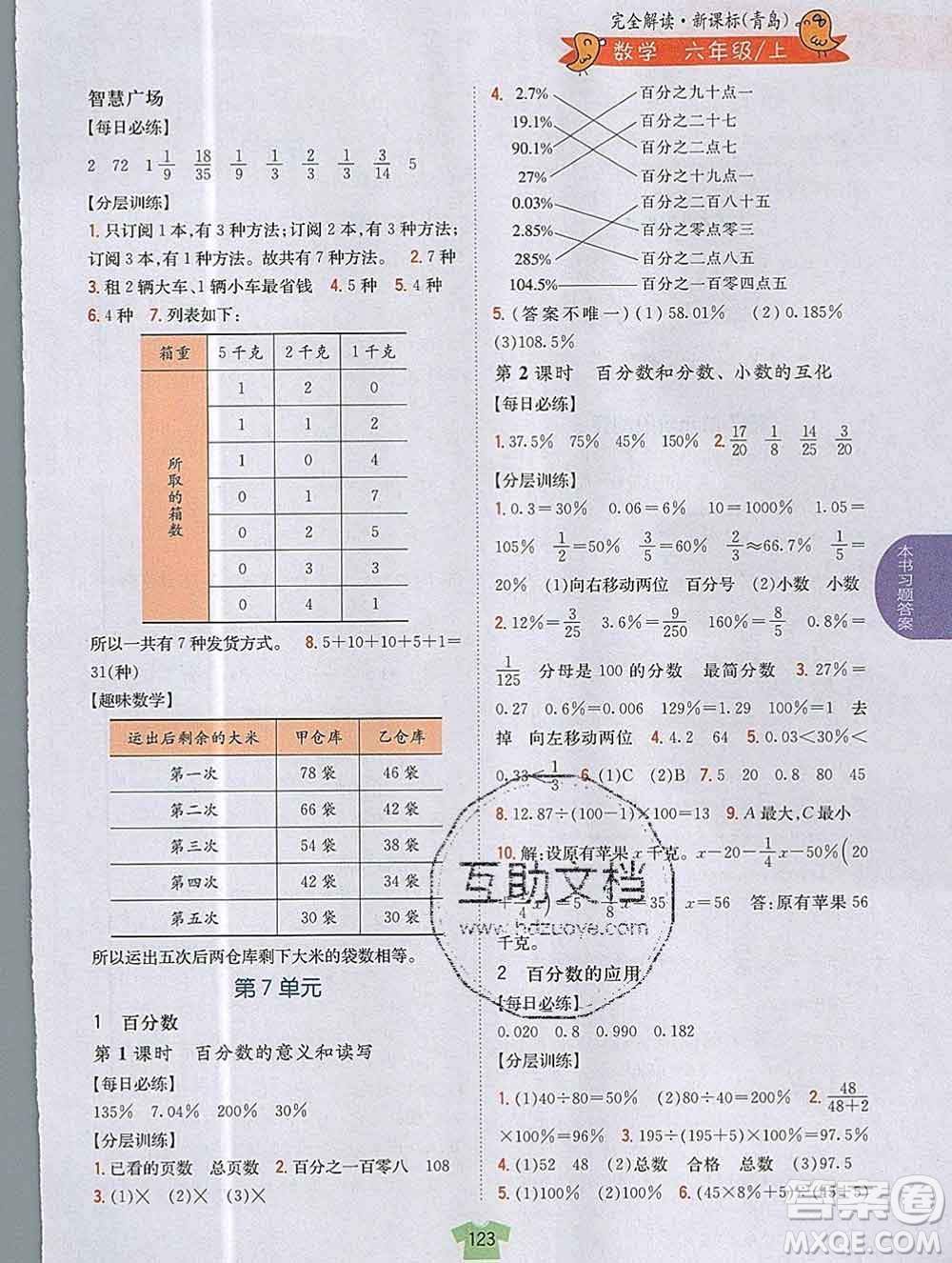 吉林人民出版社2019年小學(xué)教材全解讀六年級數(shù)學(xué)上冊青島版答案