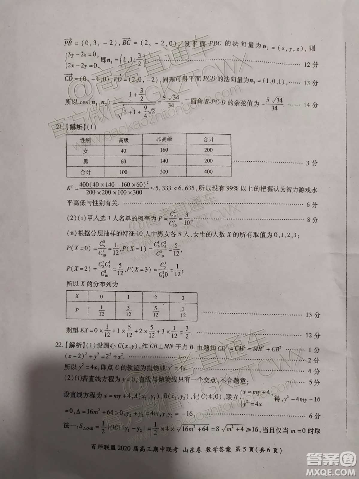 2020屆百師聯(lián)盟高三期中聯(lián)考山東卷數(shù)學(xué)參考答案