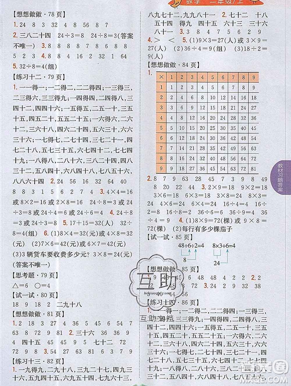 吉林人民出版社2019年小學教材全解讀二年級數(shù)學上冊江蘇版答案