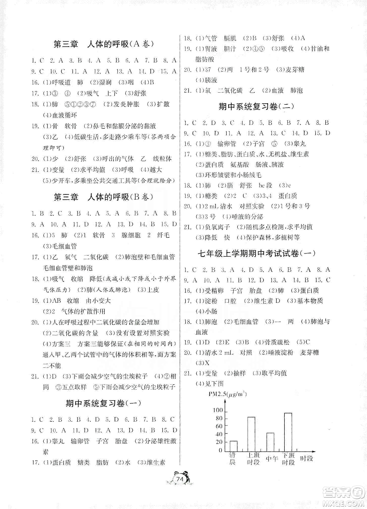 山東人民出版社2019初中單元測(cè)試卷七年級(jí)生物學(xué)上冊(cè)54學(xué)制魯科版答案