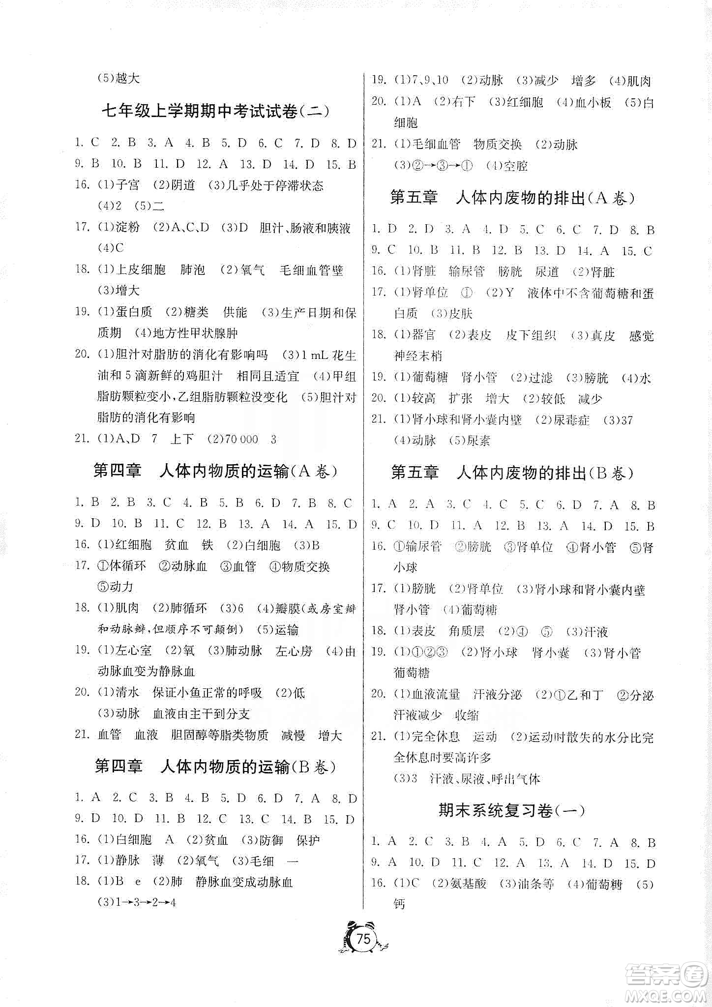 山東人民出版社2019初中單元測(cè)試卷七年級(jí)生物學(xué)上冊(cè)54學(xué)制魯科版答案