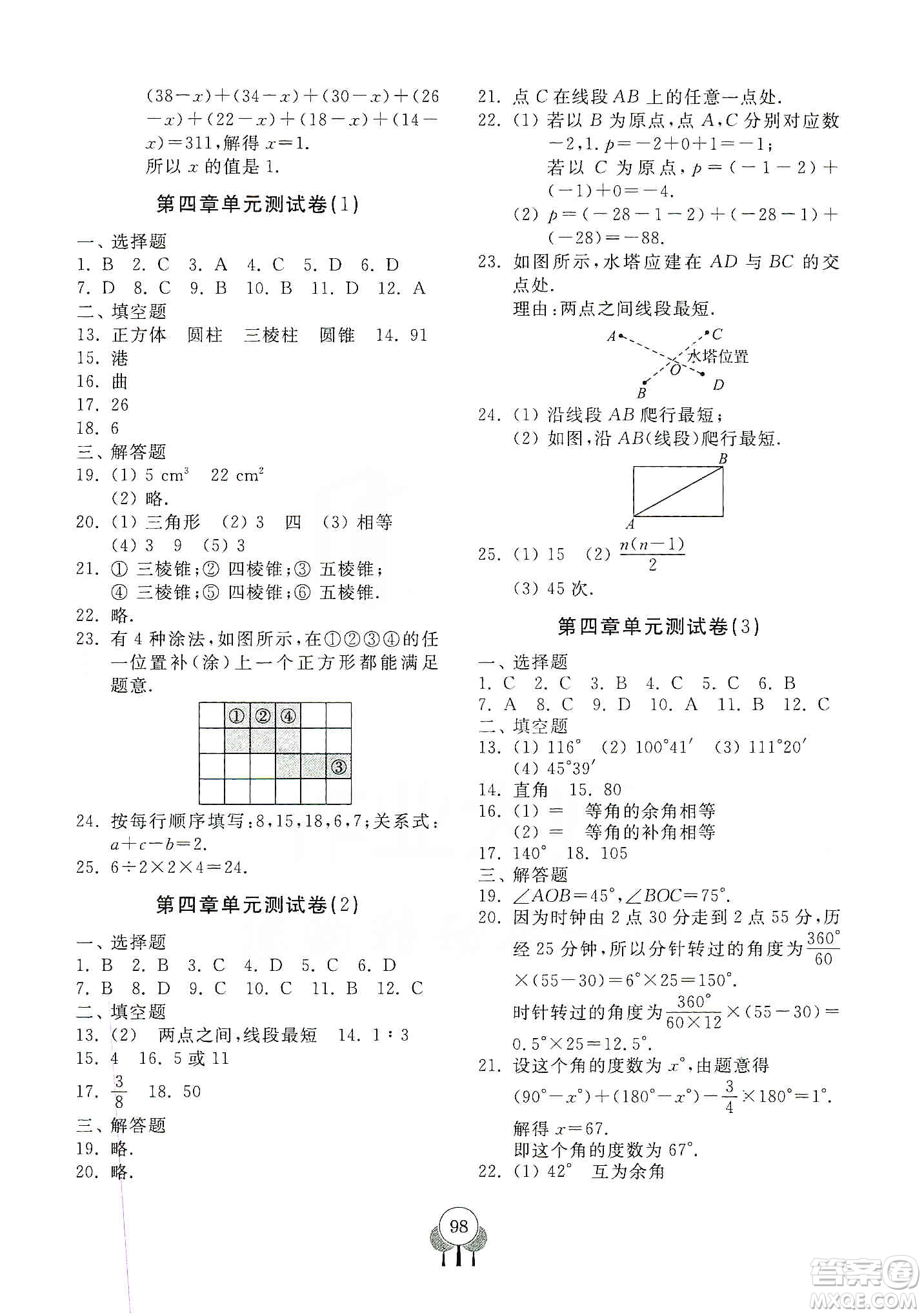 齊魯書社2019初中單元測試卷七年級數(shù)學(xué)上冊人教版答案