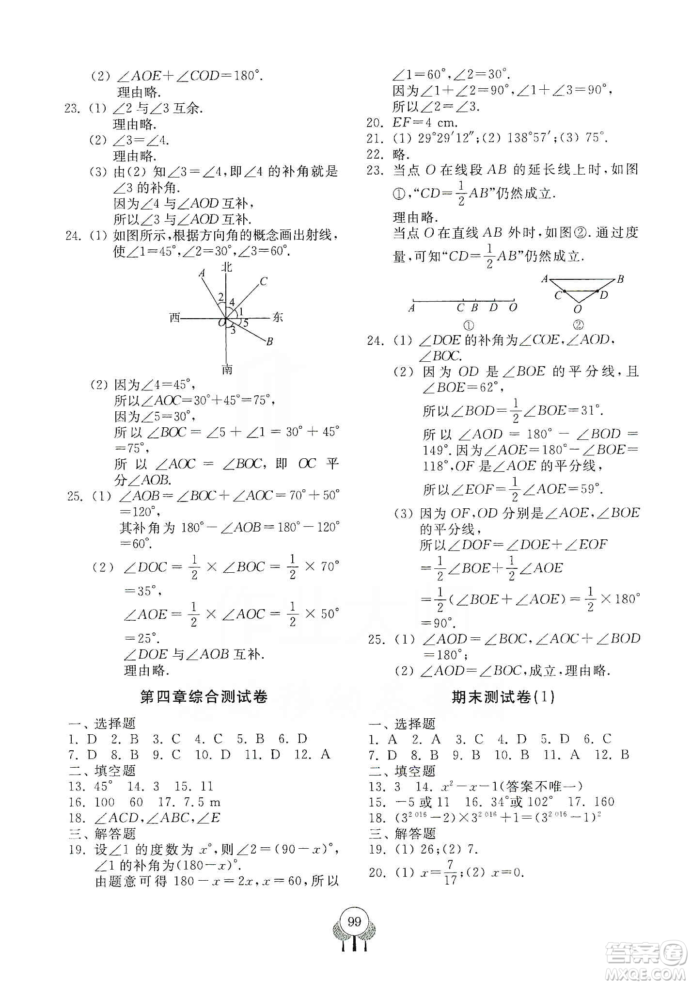 齊魯書社2019初中單元測試卷七年級數(shù)學(xué)上冊人教版答案