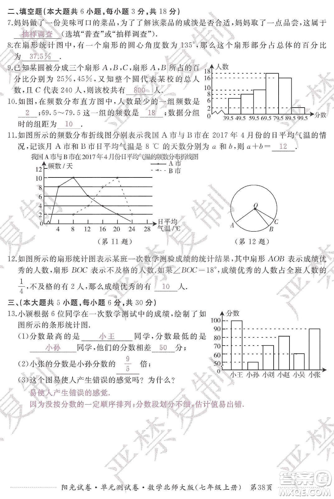 江西高校出版社2019陽(yáng)光試卷單元測(cè)試卷七年級(jí)數(shù)學(xué)上冊(cè)北師大版答案