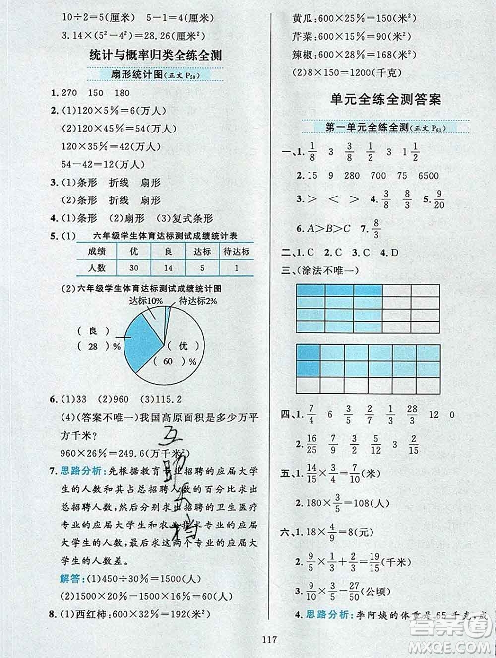 陜西人民教育出版社2019年小學(xué)教材全練六年級(jí)數(shù)學(xué)上冊北京版答案