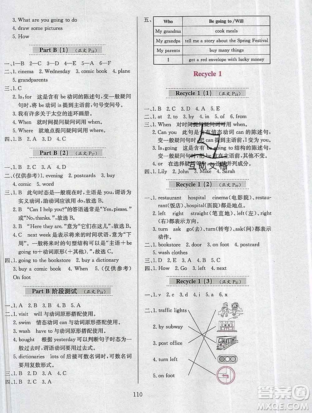 陜西人民教育出版社2019年小學教材全練六年級英語上冊人教版答案