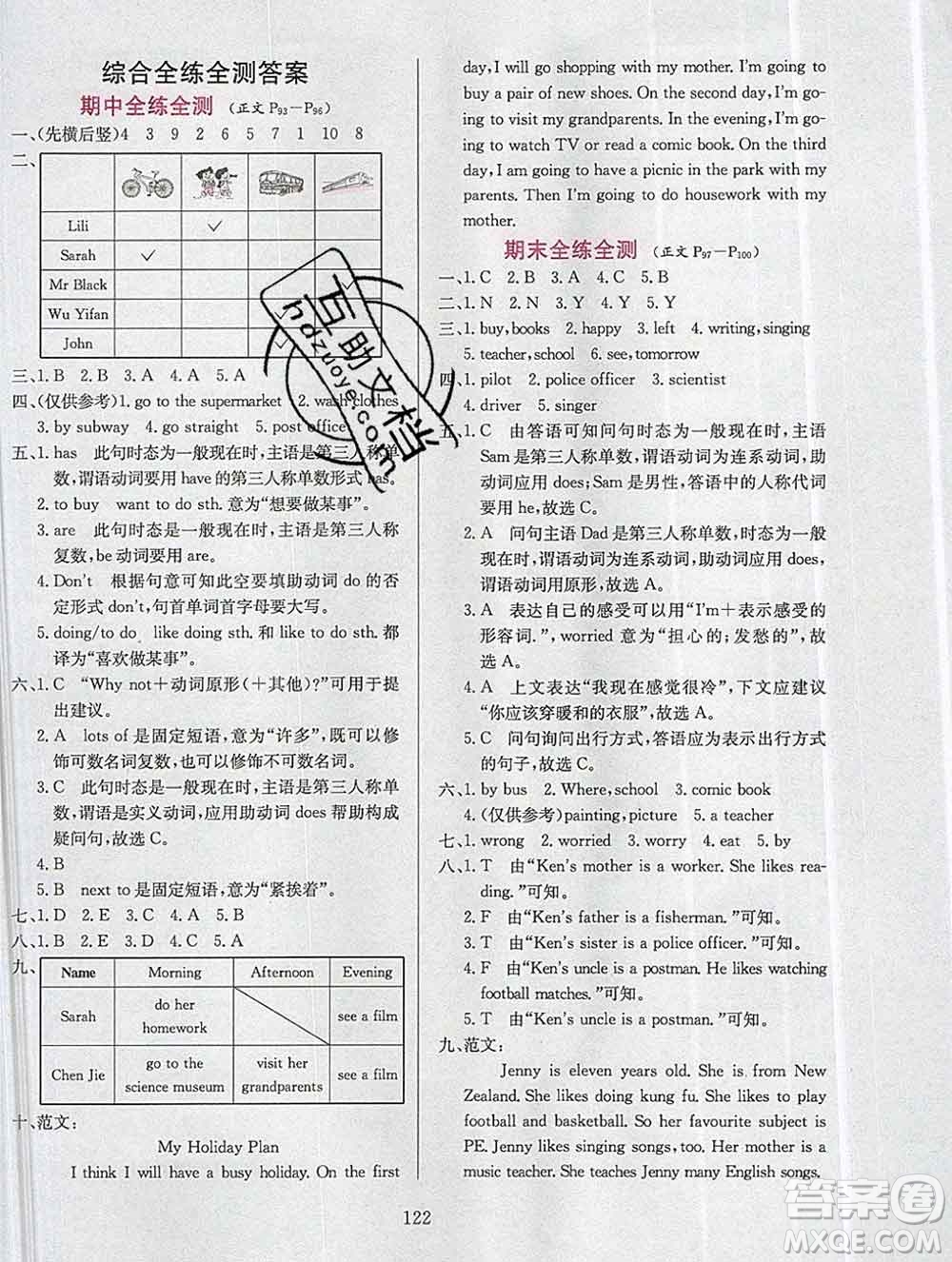 陜西人民教育出版社2019年小學教材全練六年級英語上冊人教版答案