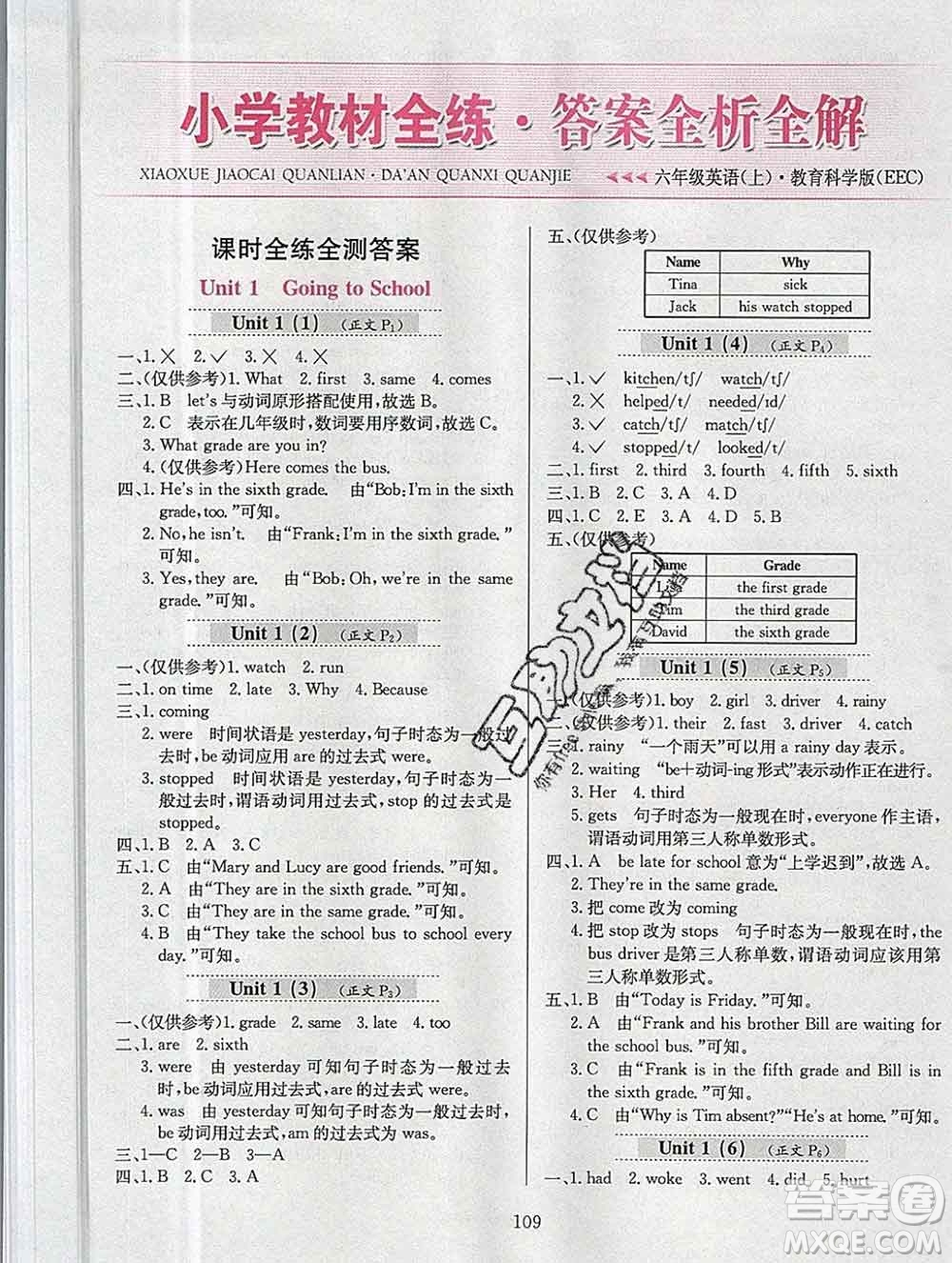 陜西人民教育出版社2019年小學(xué)教材全練六年級英語上冊教科版EEC三起答案