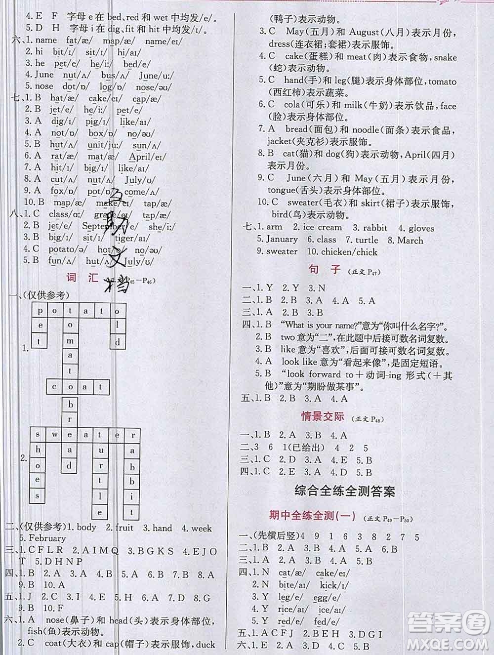 陜西人民教育出版社2019年小學(xué)教材全練三年級英語上冊人教版一起答案