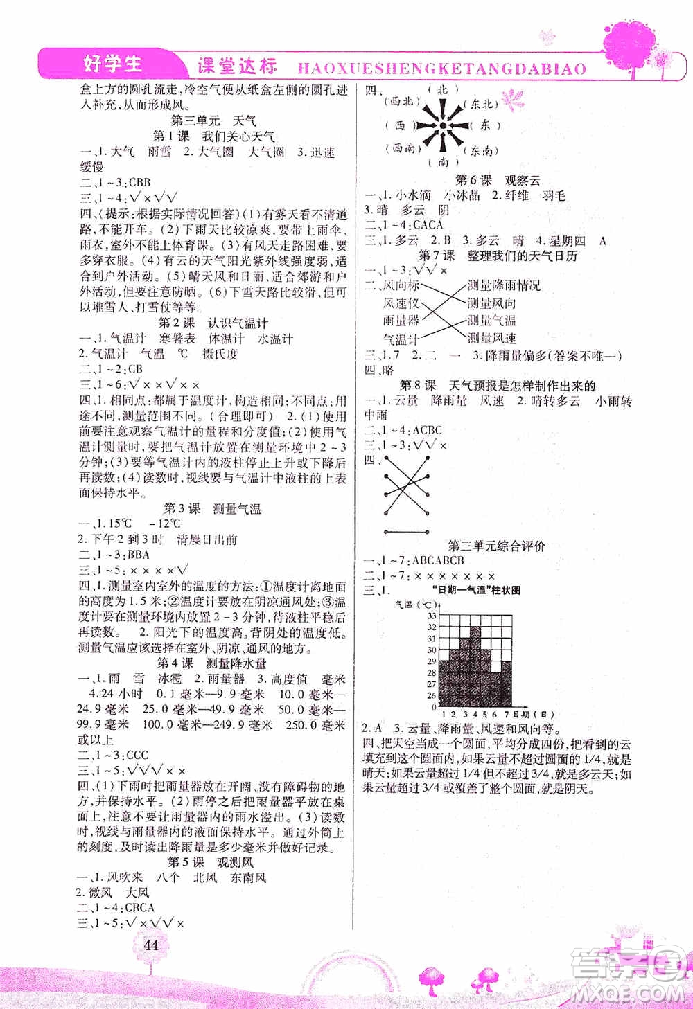 哈佛寶貝系列2019好學(xué)生課堂達(dá)標(biāo)科學(xué)三年級(jí)上冊(cè)教科JK版答案