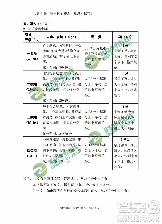 2019-2020學年海淀區(qū)初三第一學期期中學業(yè)水平調研語文試卷答案