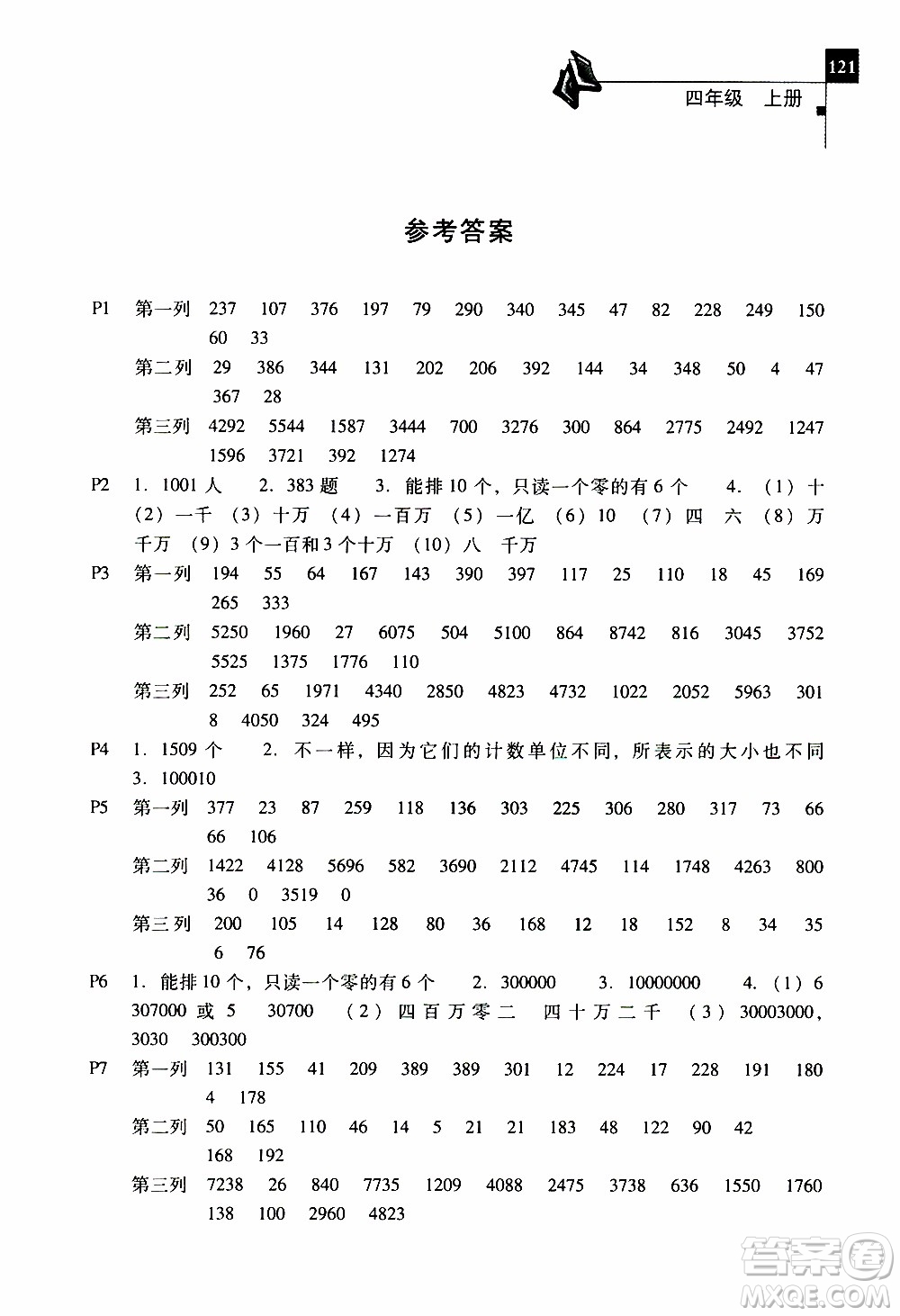 2019年一線名師口算應(yīng)用題天天練一本全四年級(jí)上冊(cè)參考答案