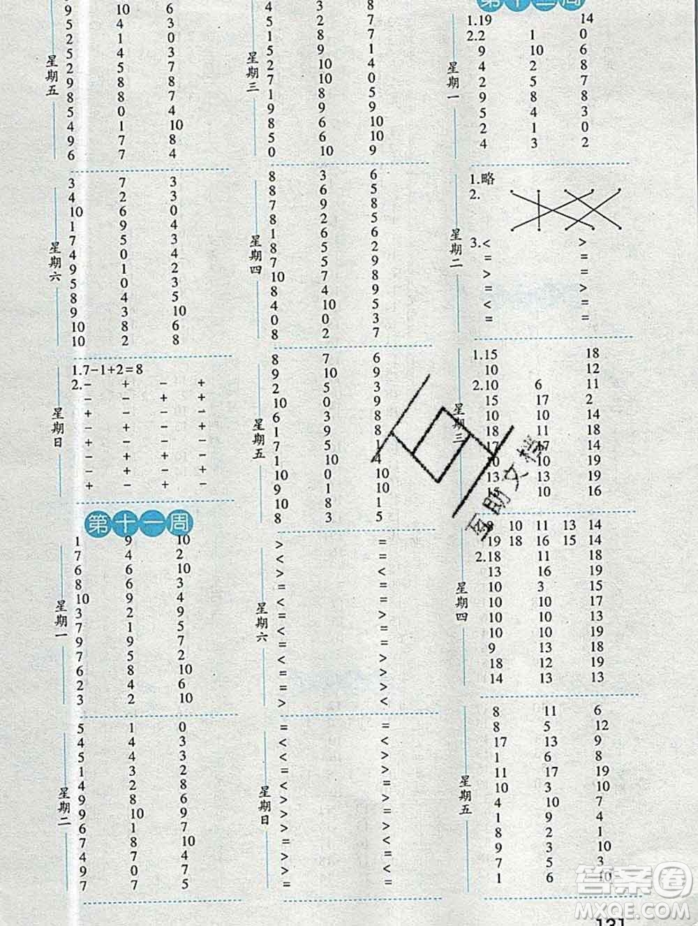 2019年秋經(jīng)綸學(xué)典口算達人一年級數(shù)學(xué)上冊人教版答案