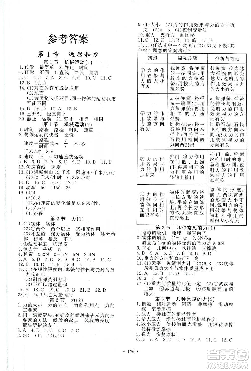 花山小狀元2019學科能力達標初中生100全優(yōu)卷科學八年級上冊華東師大版HDSD答案