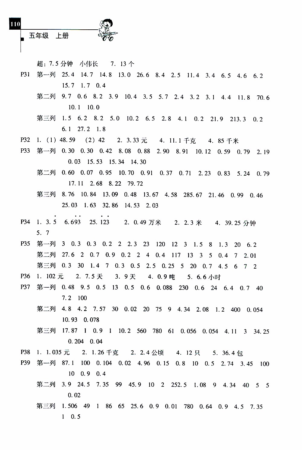 2019年一線名師口算應(yīng)用題天天練一本全五年級(jí)上冊(cè)參考答案