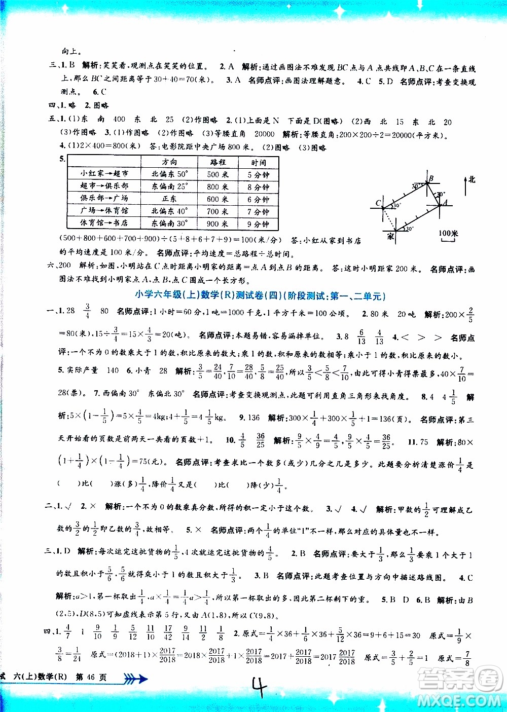 孟建平系列叢書2019年小學單元測試數(shù)學六年級上冊R人教版參考答案