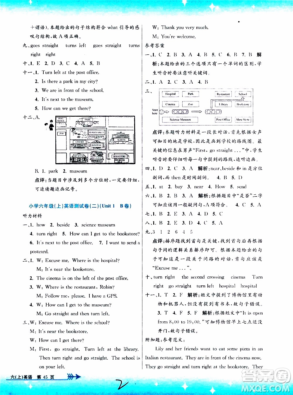 孟建平系列叢書2019年小學(xué)單元測試英語六年級上冊R人教版參考答案