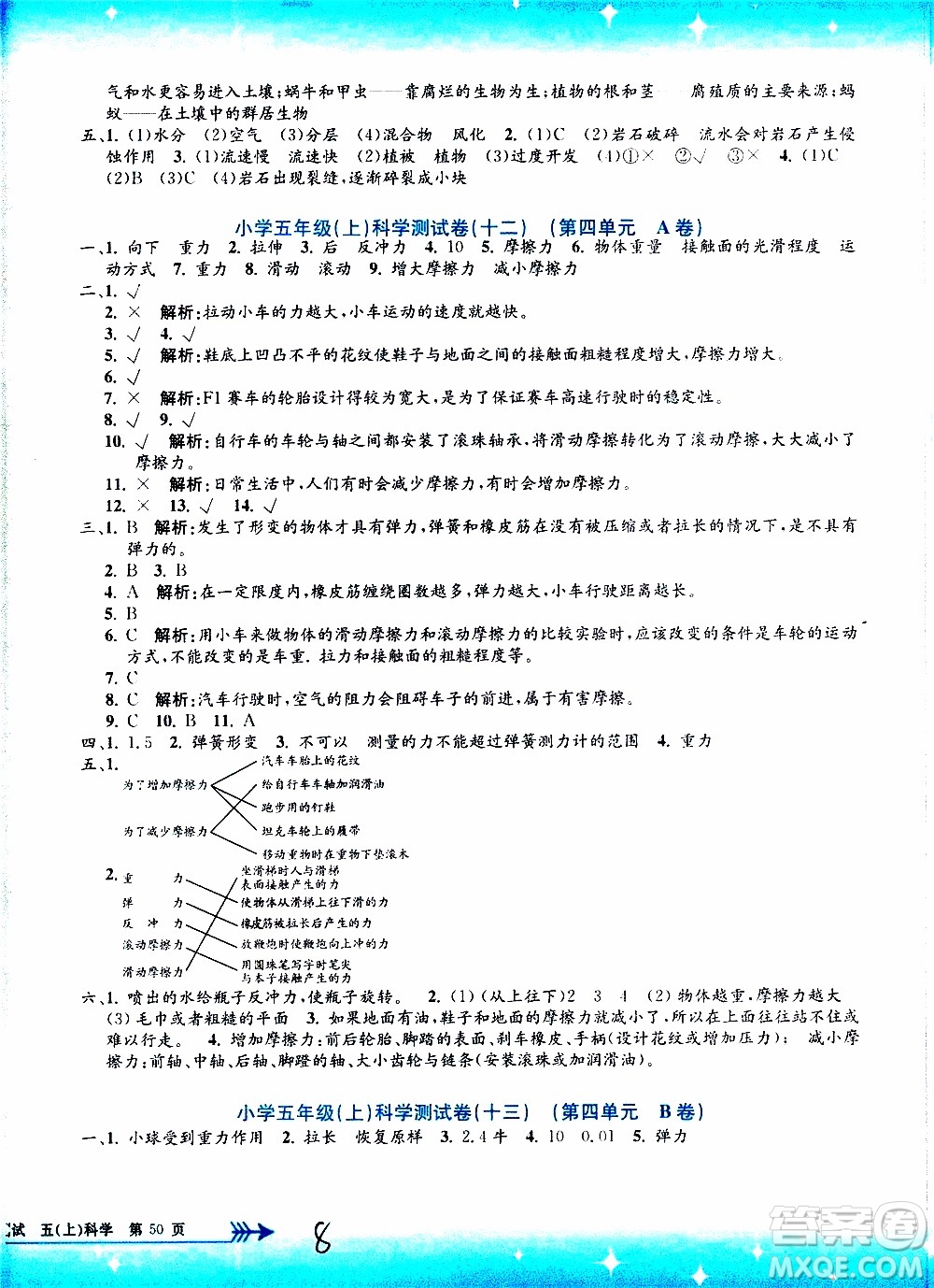 孟建平系列叢書2019年小學(xué)單元測試科學(xué)五年級上冊J教科版參考答案