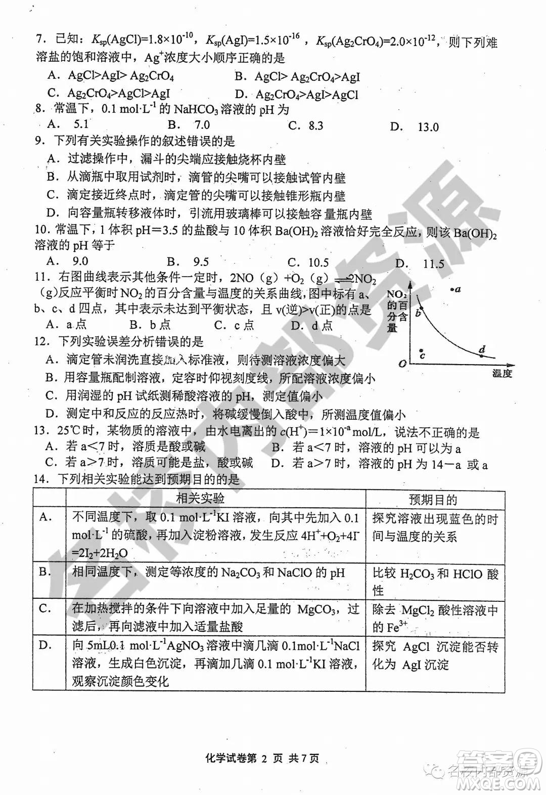 哈三中2019-2020學(xué)年度高二上期中考試化學(xué)試卷及答案