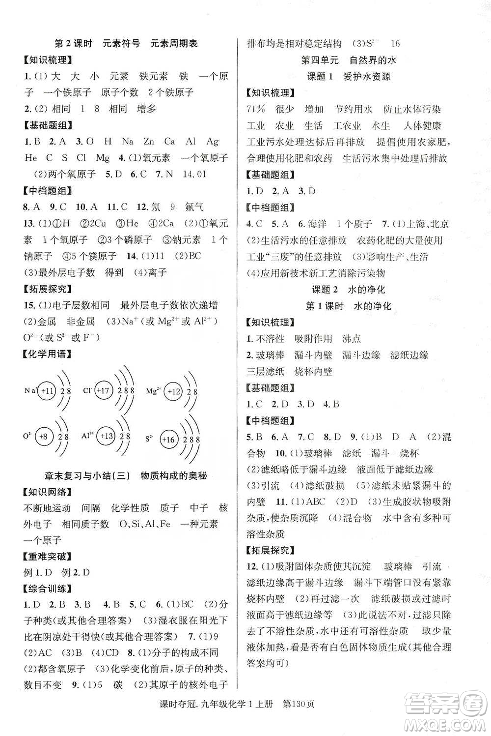 新世紀出版社2019課時奪冠九年級化學(xué)上冊人教版答案