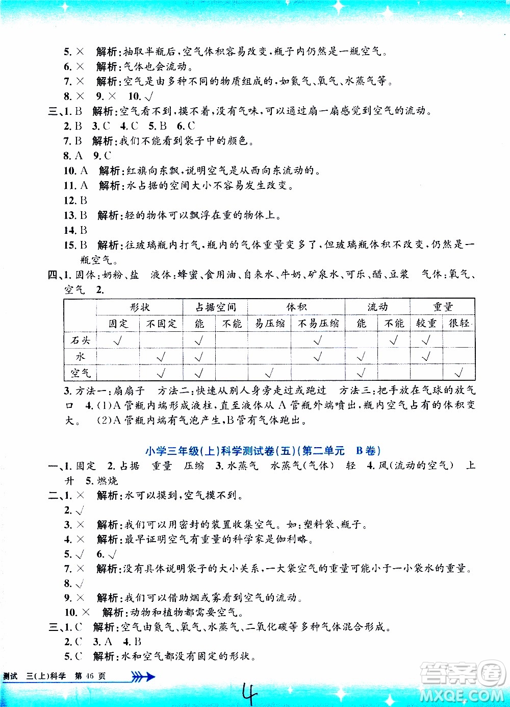 孟建平系列叢書2019年小學(xué)單元測試科學(xué)三年級上冊J教科版參考答案