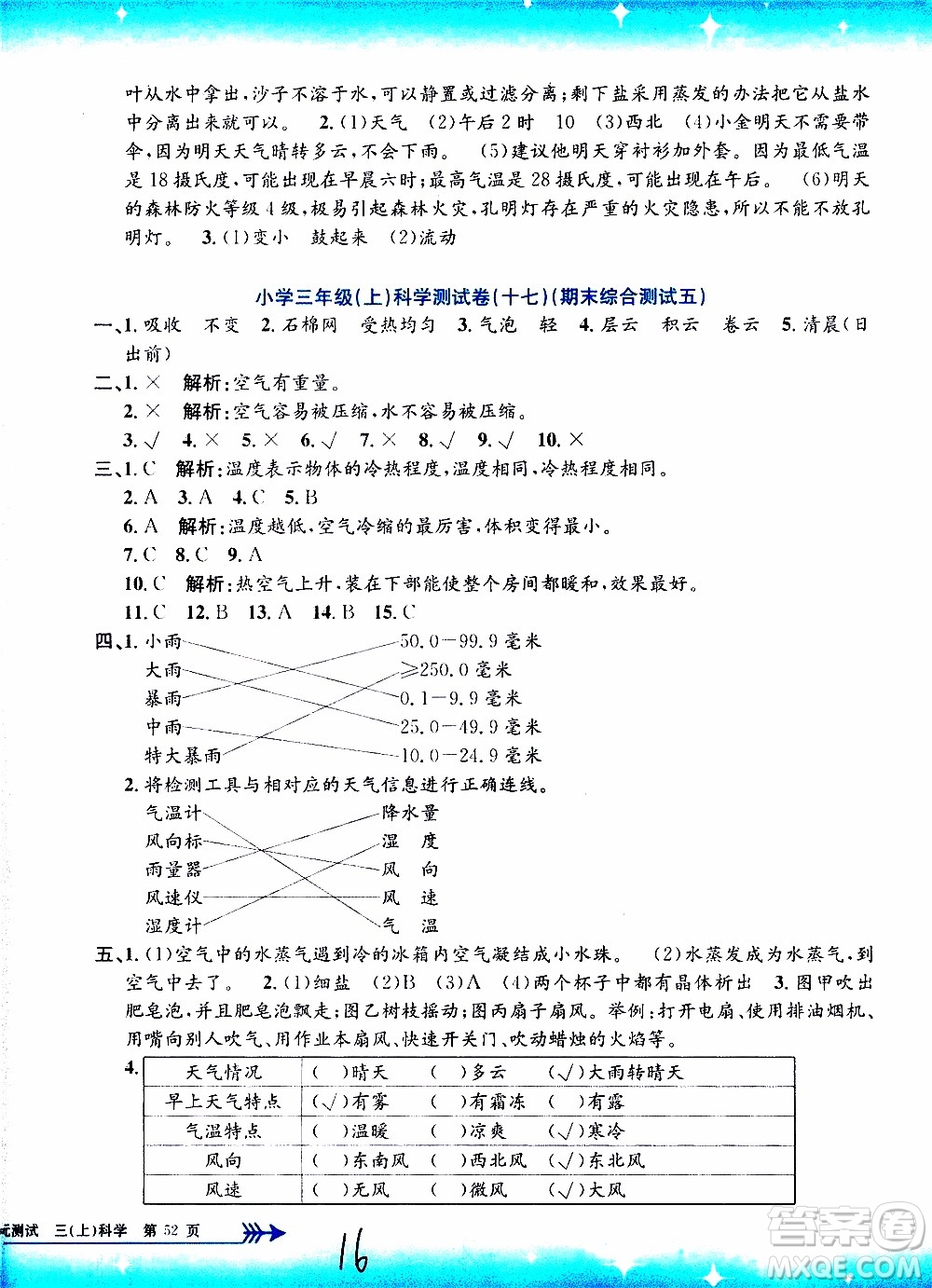 孟建平系列叢書2019年小學(xué)單元測試科學(xué)三年級上冊J教科版參考答案