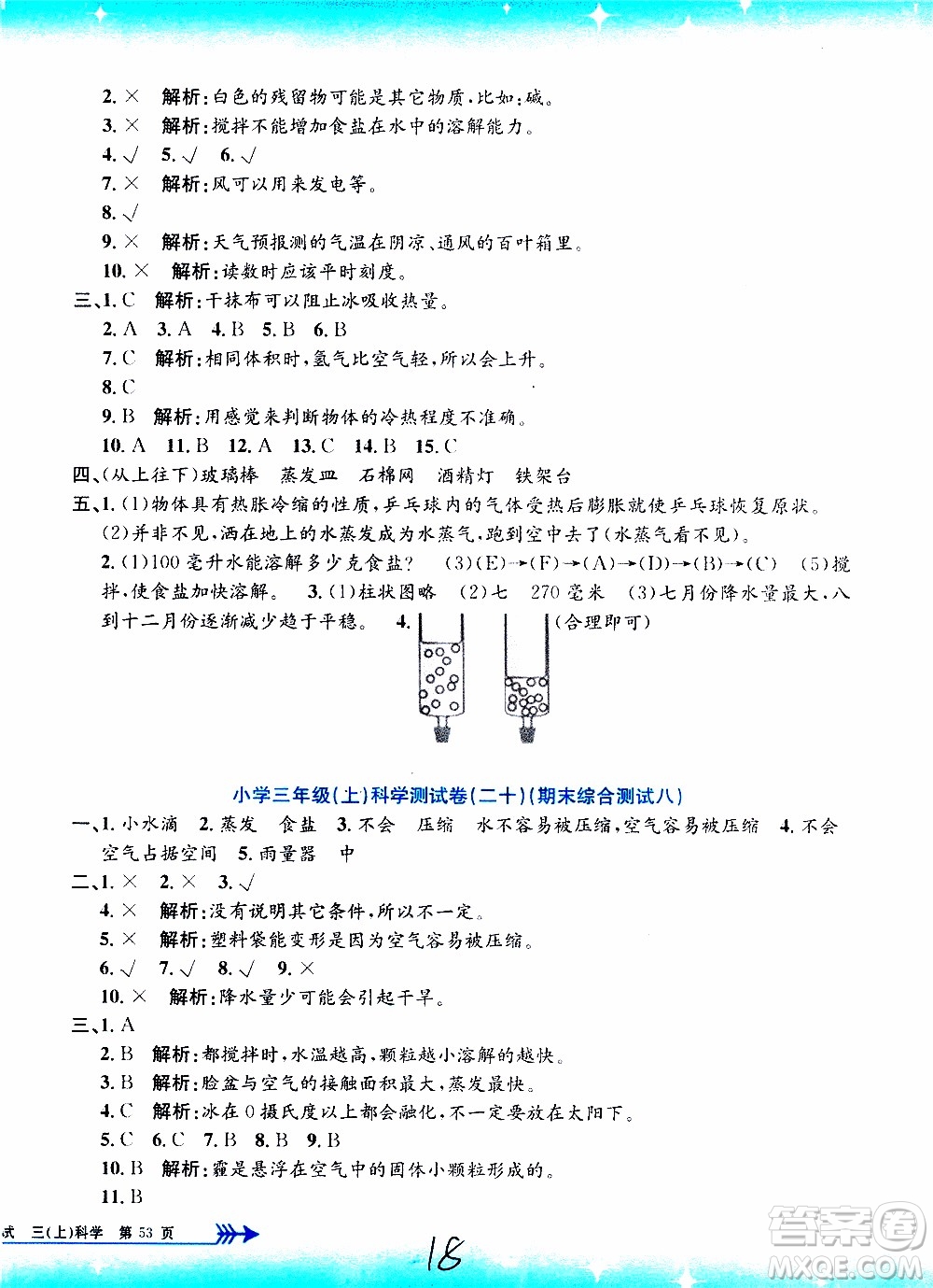 孟建平系列叢書2019年小學(xué)單元測試科學(xué)三年級上冊J教科版參考答案